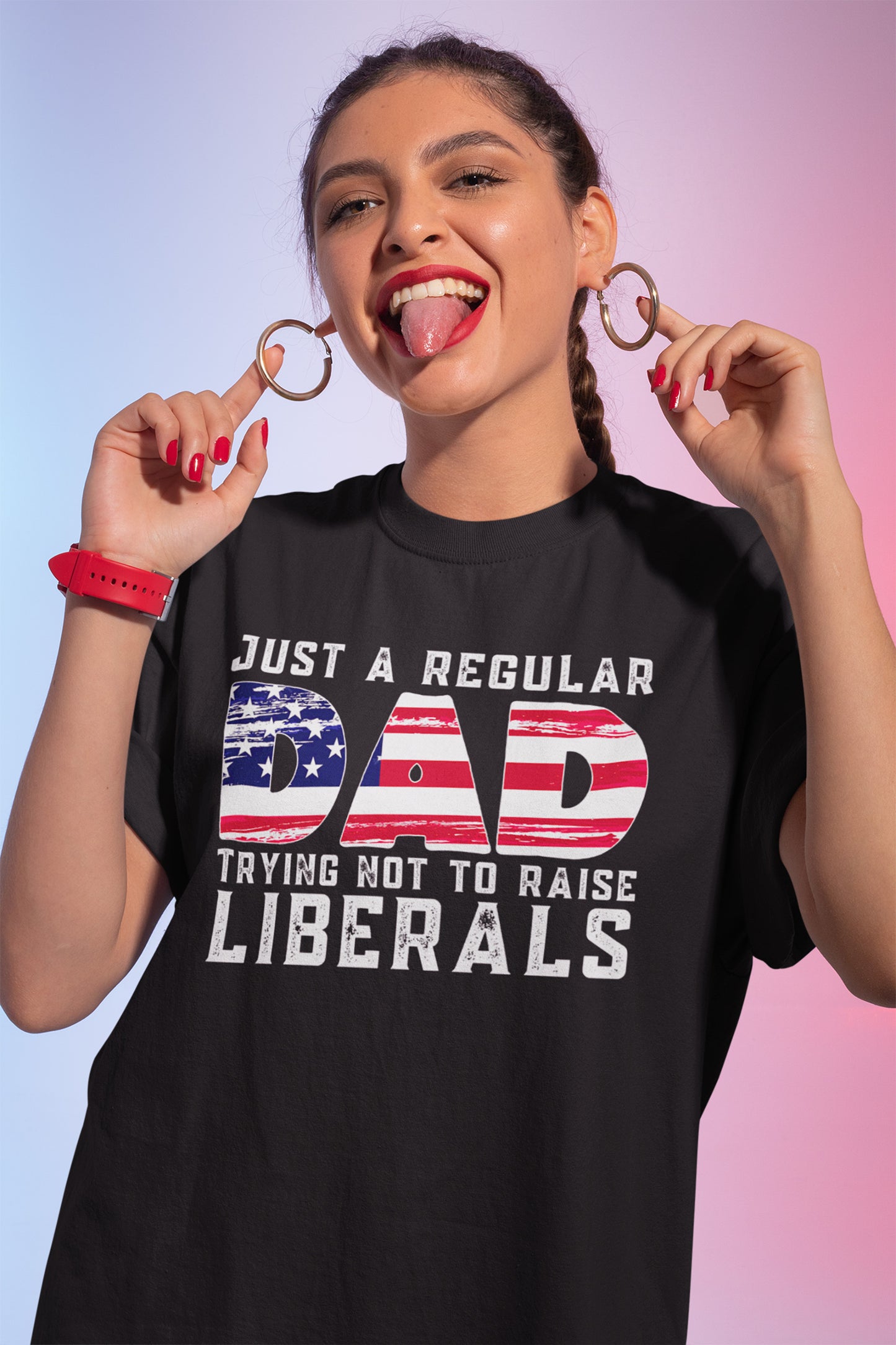 Just A Regular Dad Trying Not To Raise Liberals Patriotic American Flag T-Shirt