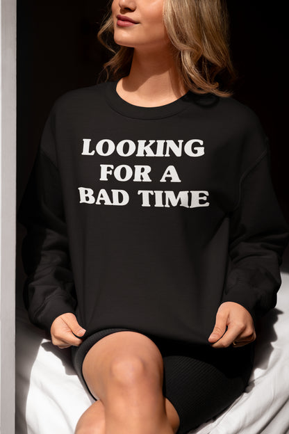 Funny Looking For A Bad Time Black Graphic Tee