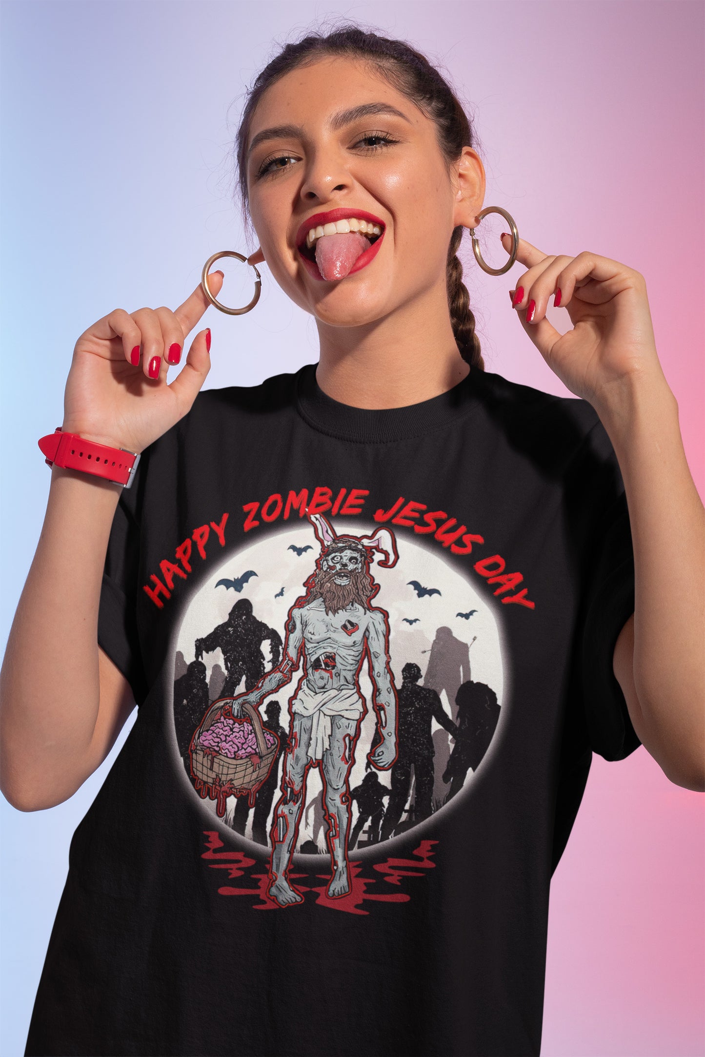 Happy Zombie Jesus Day T-Shirt - Funny Easter Zombie Graphic Tee