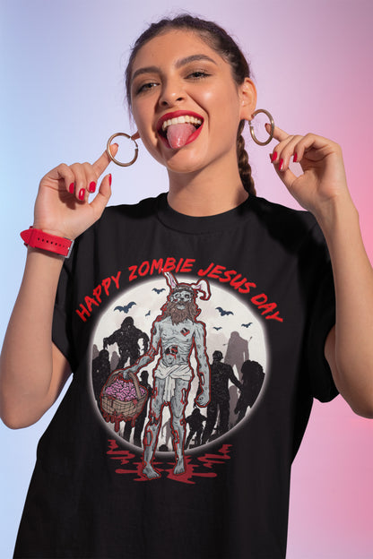 Happy Zombie Jesus Day T-Shirt - Funny Easter Zombie Graphic Tee