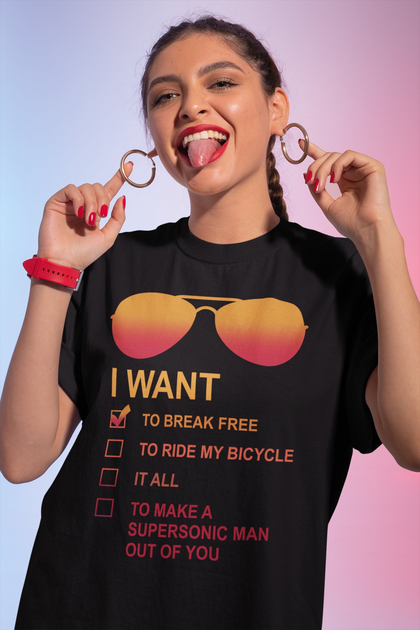 I Want Checklist Graphic Sweatshirt - Retro Sunglasses Design