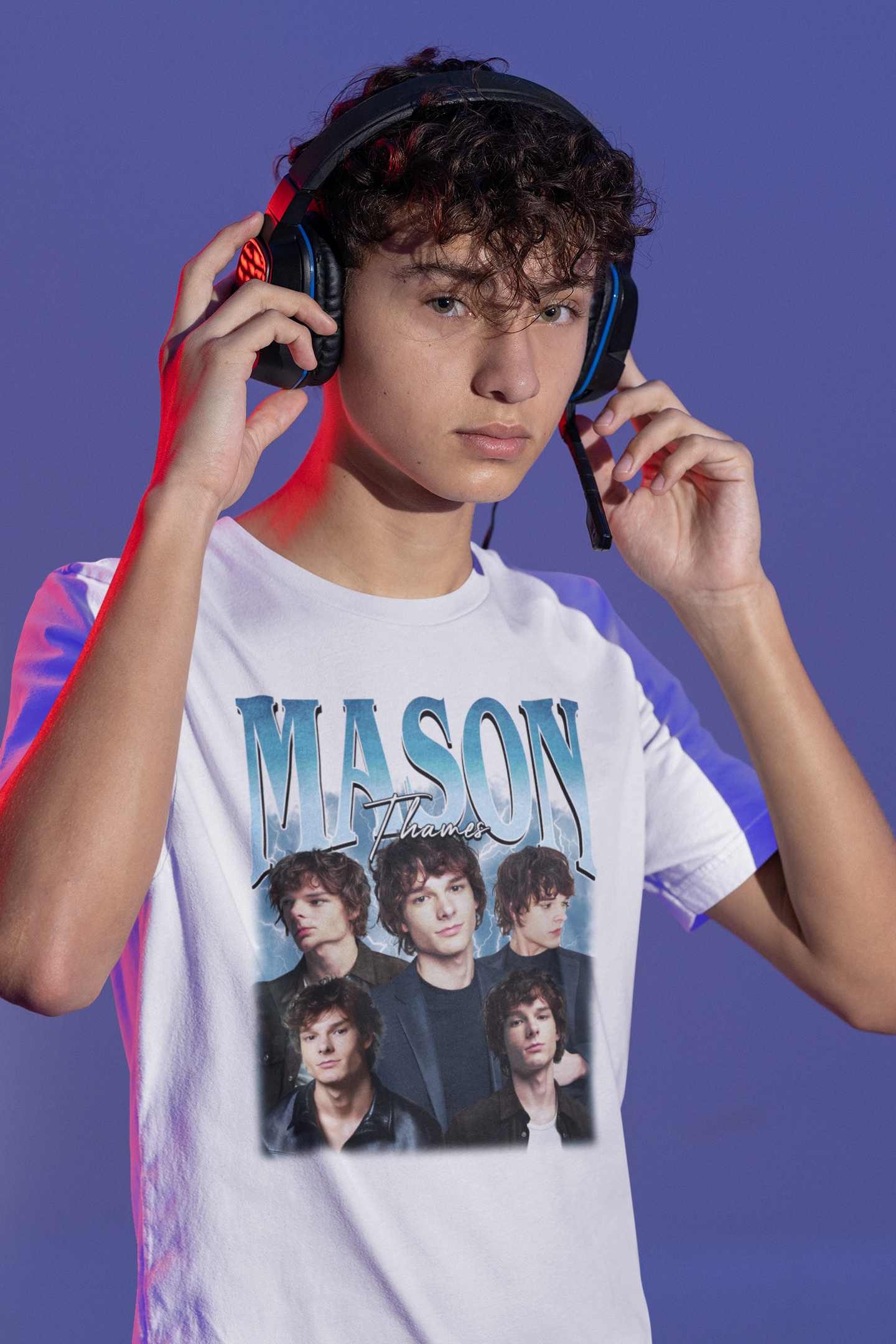 Mason Thames Graphic Tee with Stormy Sky Portrait Design