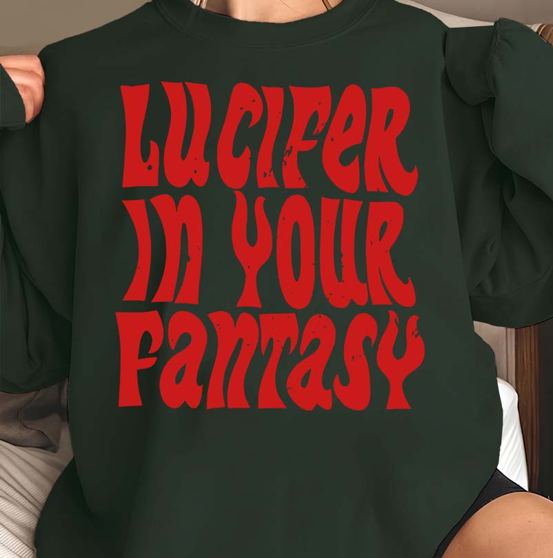 Lucifer In Your Fantasy Black Graphic Tee - Bold Red Retro Style Shirt