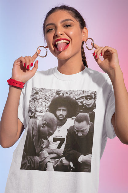 Colin Kaepernick Iconic Kneeling Protest Black and White Graphic Tee