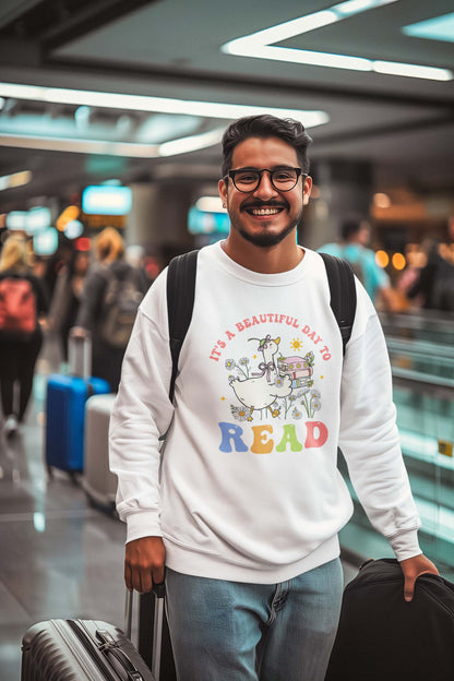 Cute Duck Reading T-Shirt - It's a Beautiful Day to Read Cotton Tee