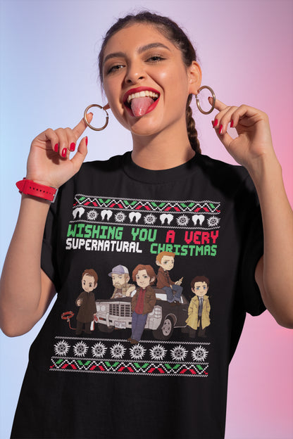 Wishing You A Very Supernatural Christmas Ugly Sweater Style Pullover