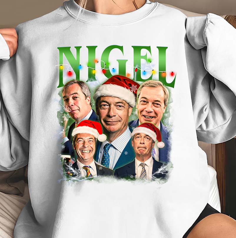 Nigel Christmas Collage Hoodie with Festive Santa Hats