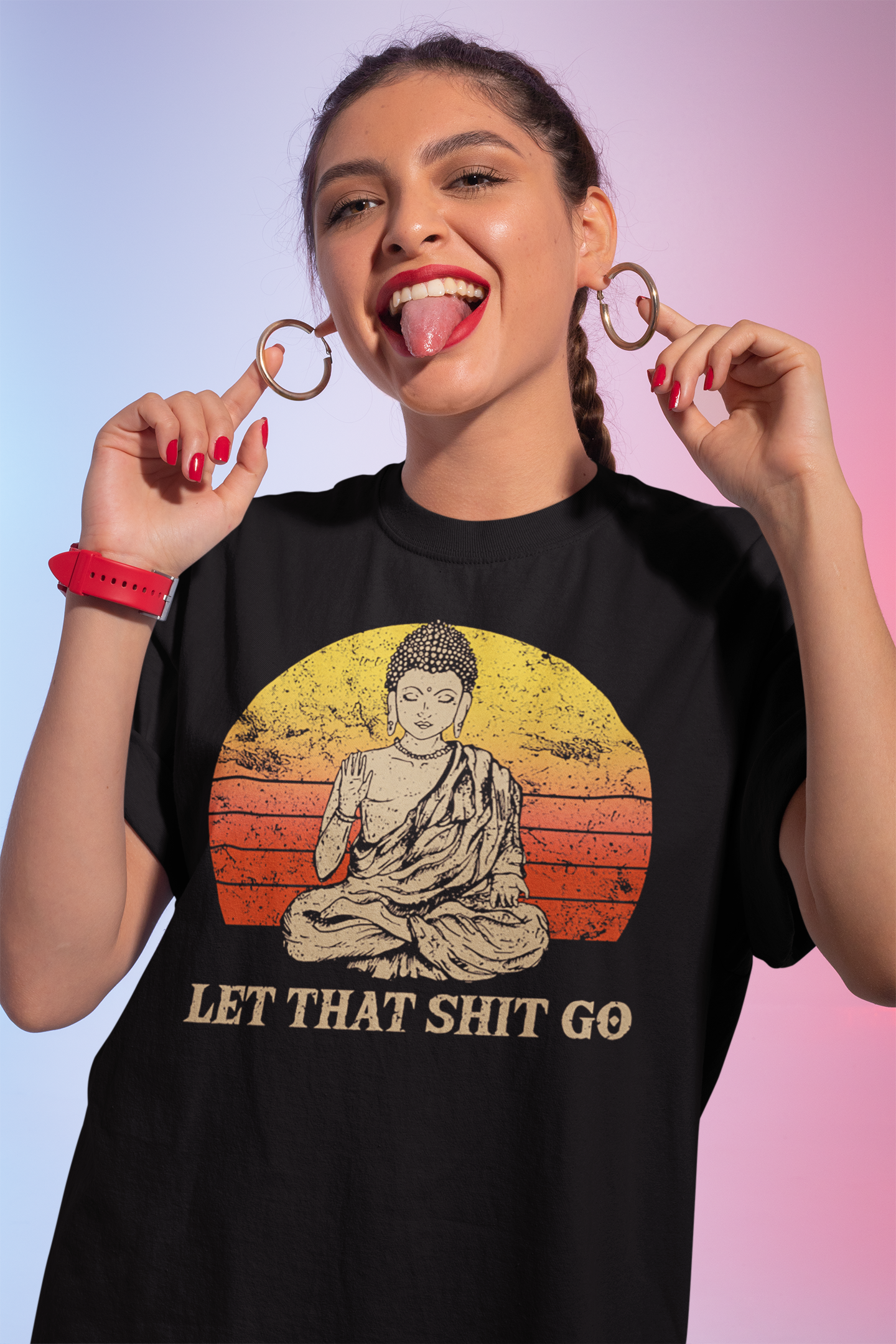 Vintage Buddha Let That Shit Go Sweatshirt - Relaxed Fit Spiritual Quote Pullover