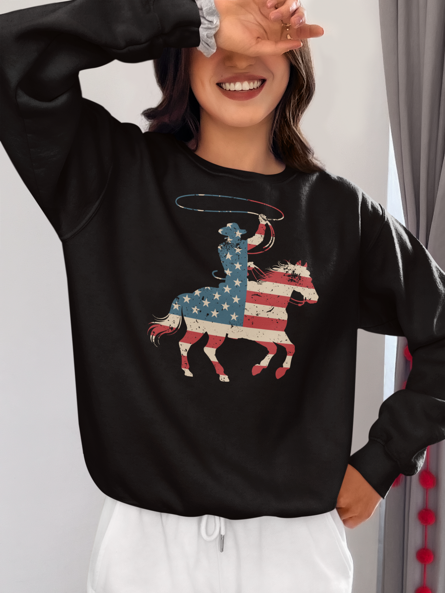 American Flag Cowboy and Horse Retro Western T-Shirt