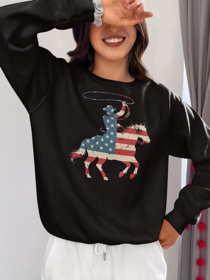 American Flag Cowboy and Horse Retro Western T-Shirt