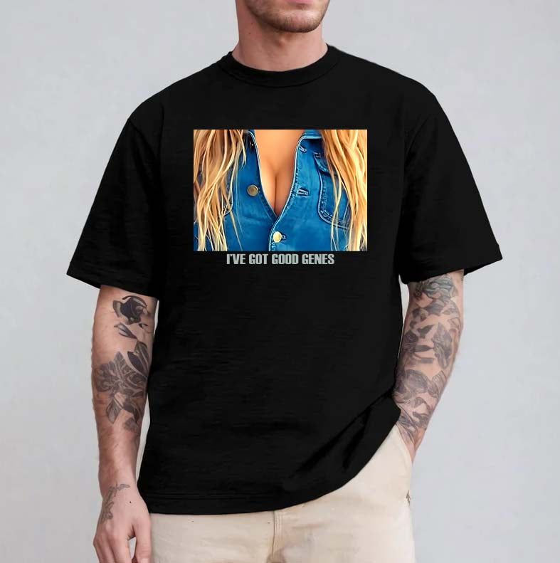 Funny I've Got Good Genes T-Shirt with Graphic Denim Look