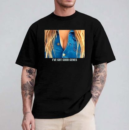 Funny I've Got Good Genes T-Shirt with Graphic Denim Look
