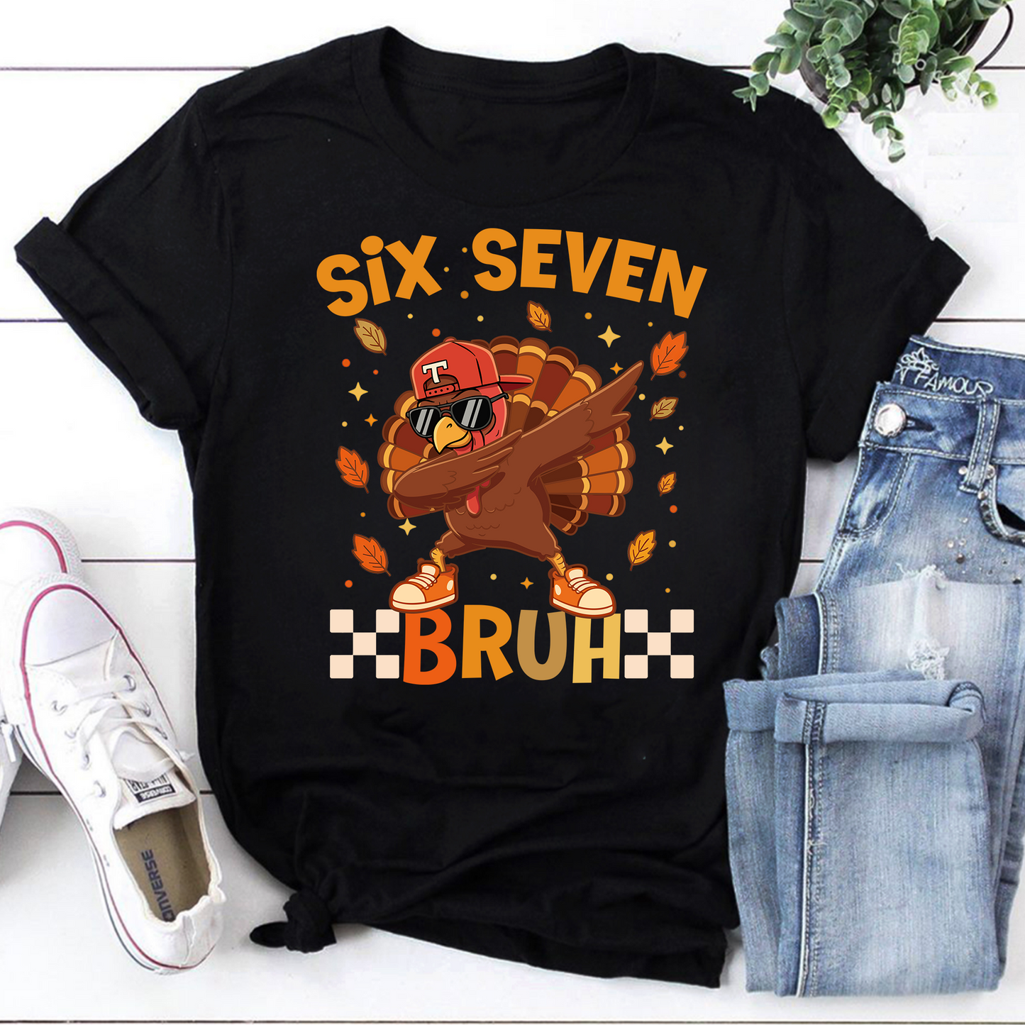 Six Seven Bruh Dab Turkey Thanksgiving Graphic Tee