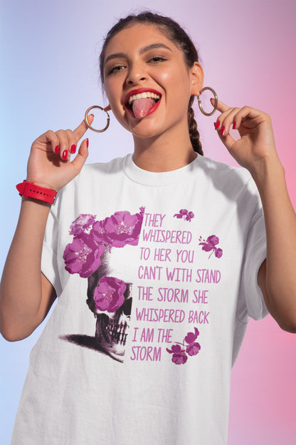Empowering Skull & Purple Flower Sweatshirt - I Am The Storm Inspirational Quote