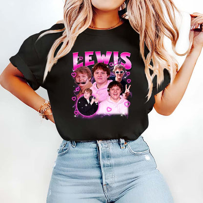 Lewis Funny Collage Graphic Hoodie with Cute Pink Hearts