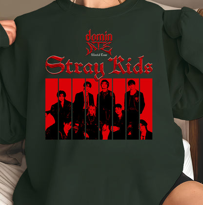Stray Kids Domino World Tour T-Shirt - Black Band Merchandise Tee for Fans