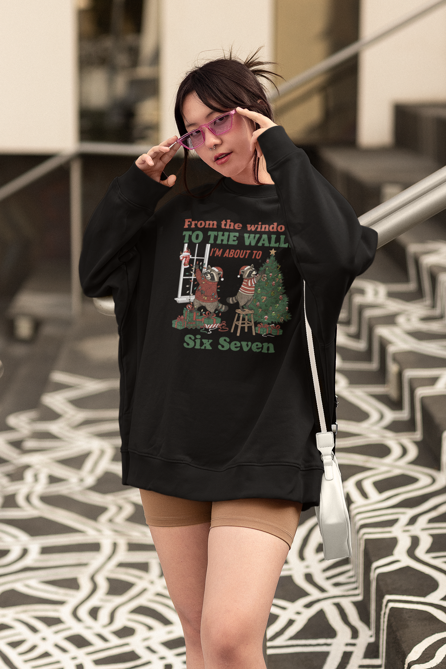 Funny Christmas Raccoon Shirt - From the Windows to the Walls Six Seven Holiday Tee