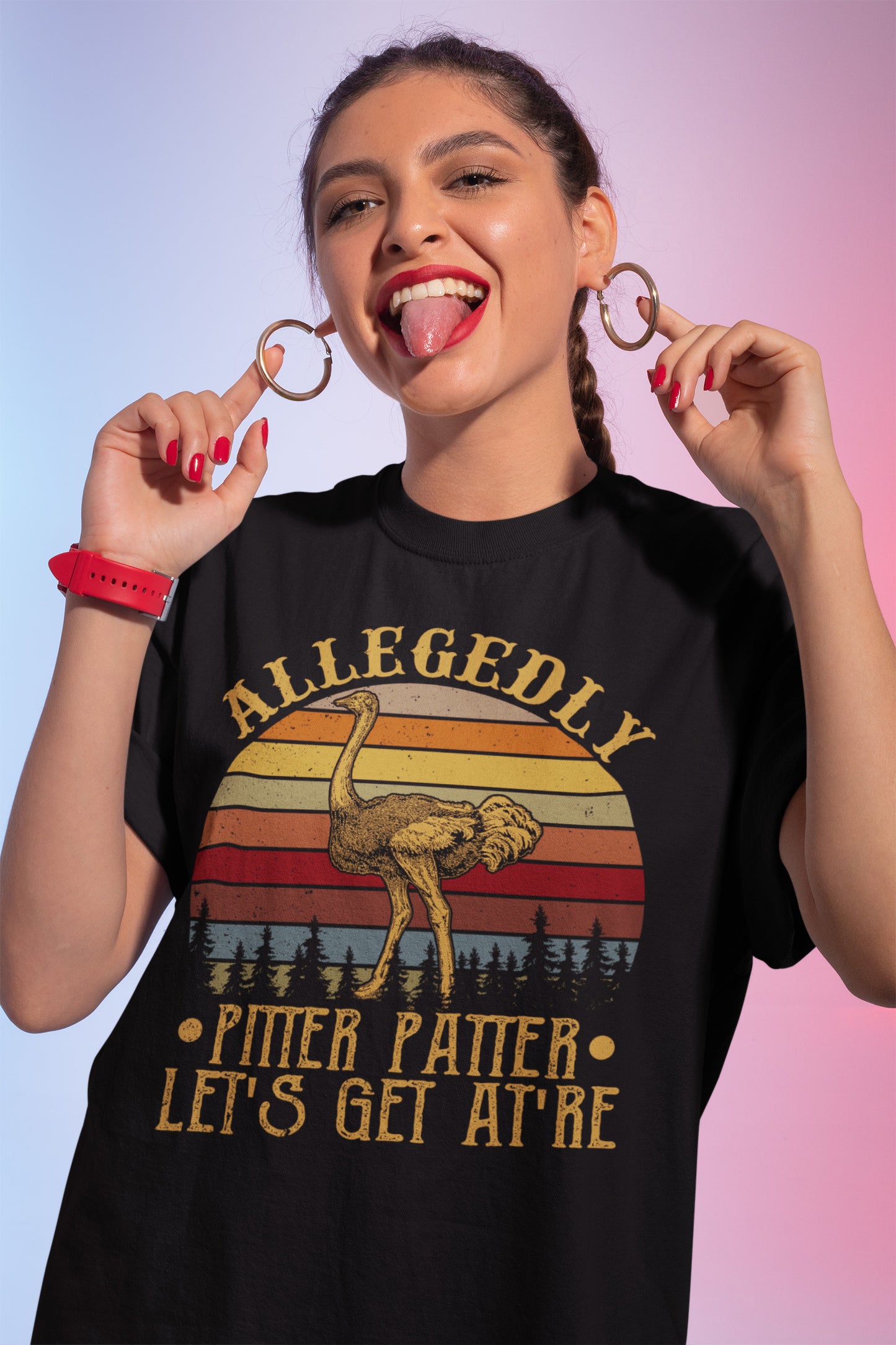 Allegedly Pitter Patter Let's Get At're Vintage Retro Ostrich T-Shirt