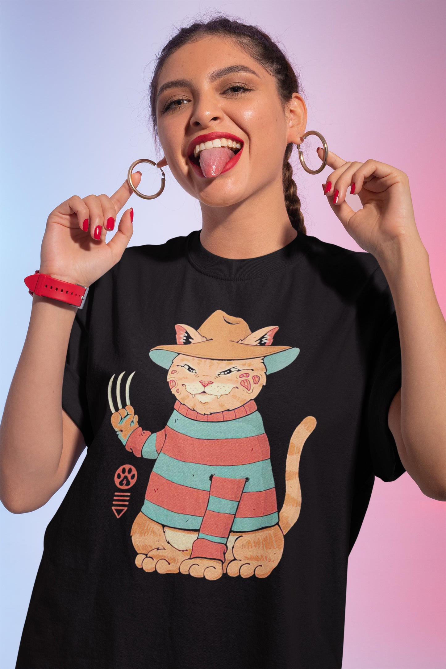 Cat Freddy Krueger T-Shirt - Horror Movie Mashup Cat Graphic Tee