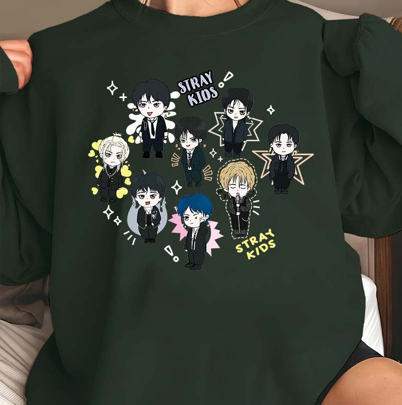 Stray Kids Kpop Cartoon Characters T-Shirt for Fans