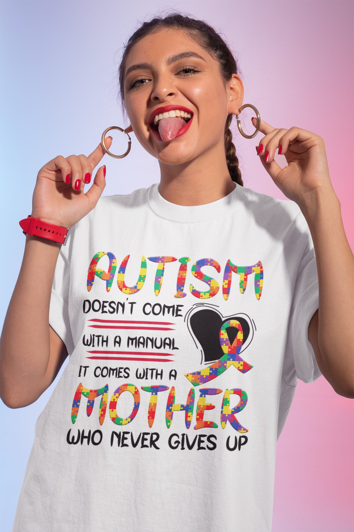 Autism Awareness Sweatshirt - Mother Never Gives Up Puzzle Ribbon Sweater