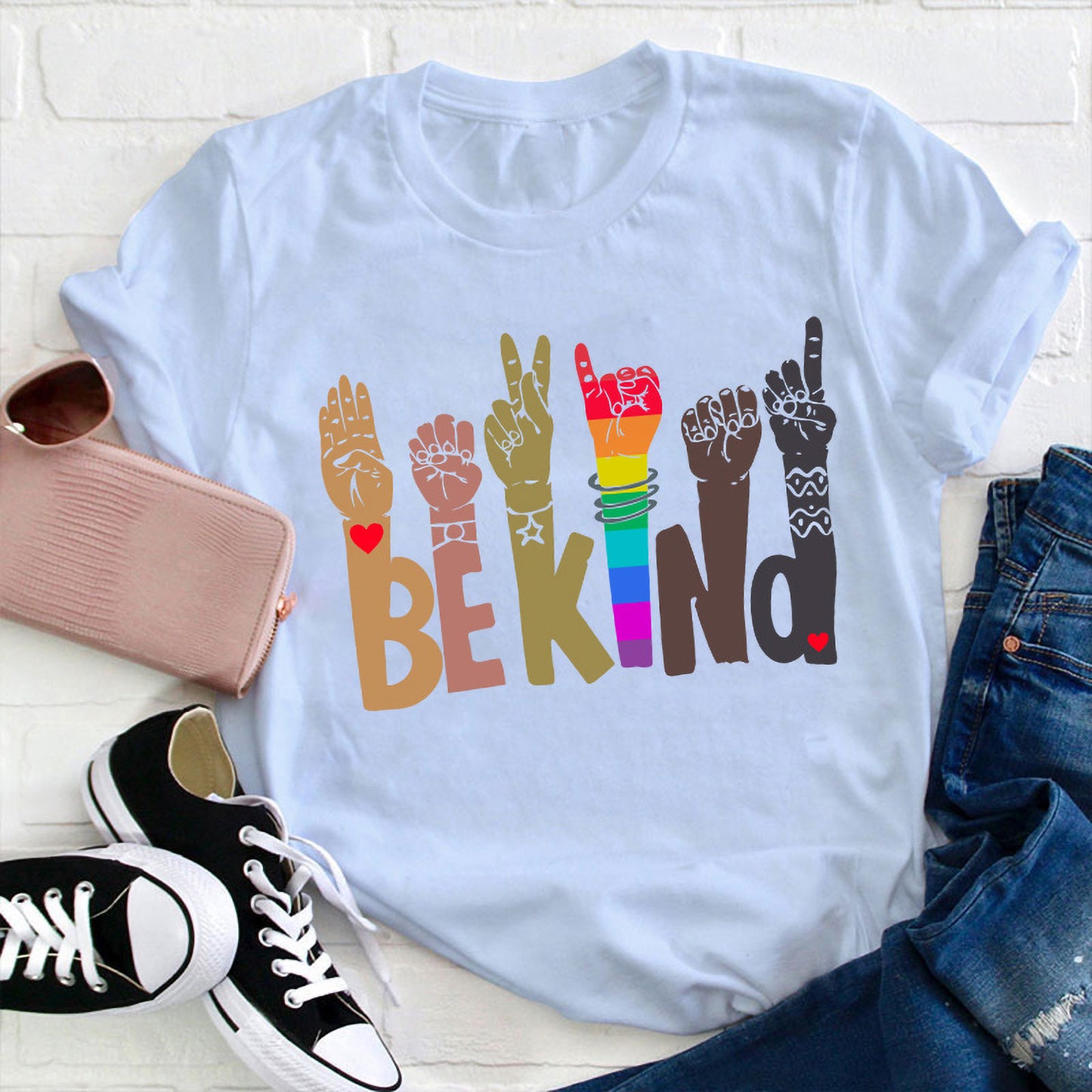 Be Kind ASL Rainbow Sign Language T-Shirt - Inclusive Positive Message Tee