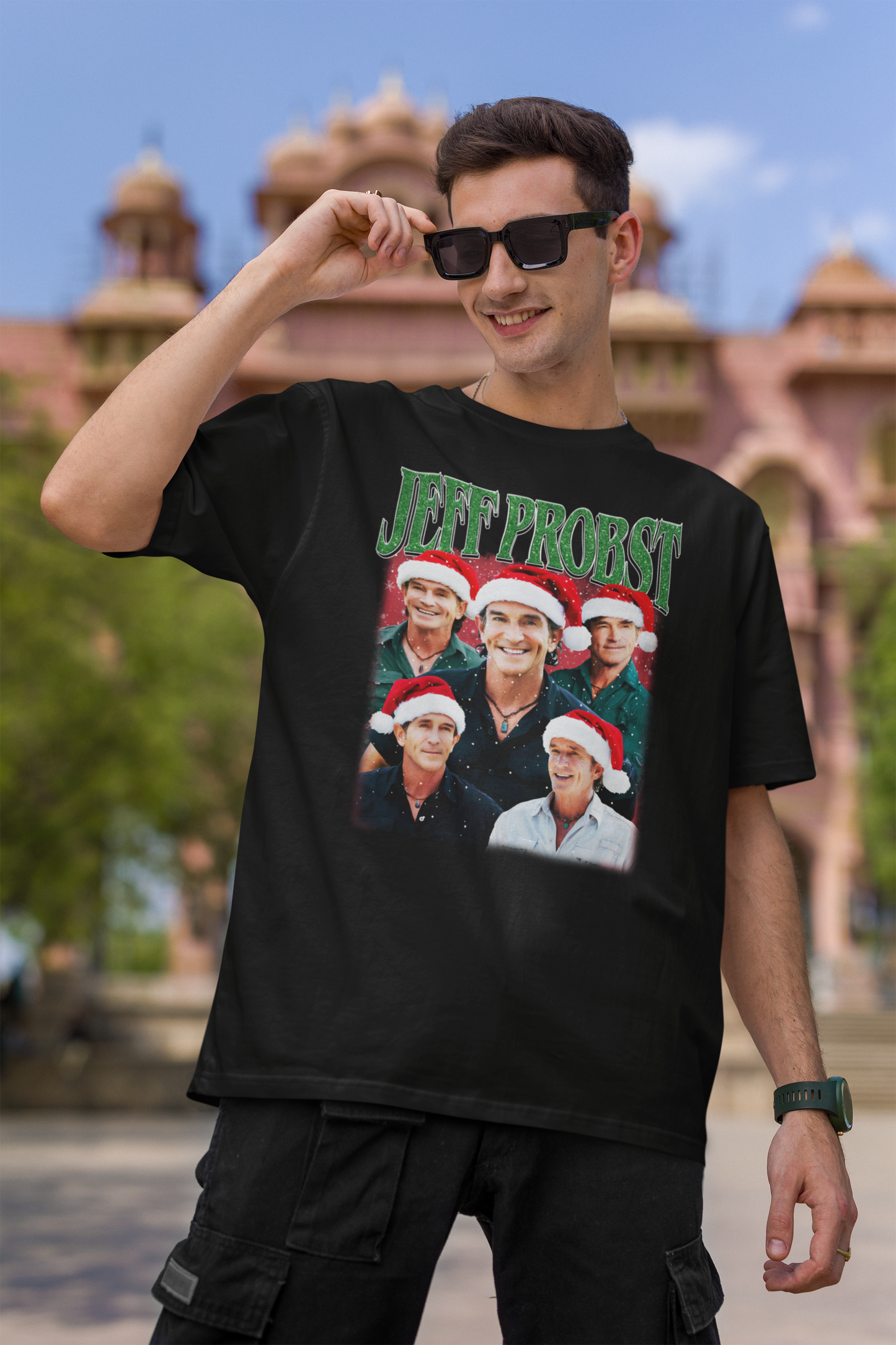 Jeff Probst Christmas T-Shirt Holiday Santa Hat Design