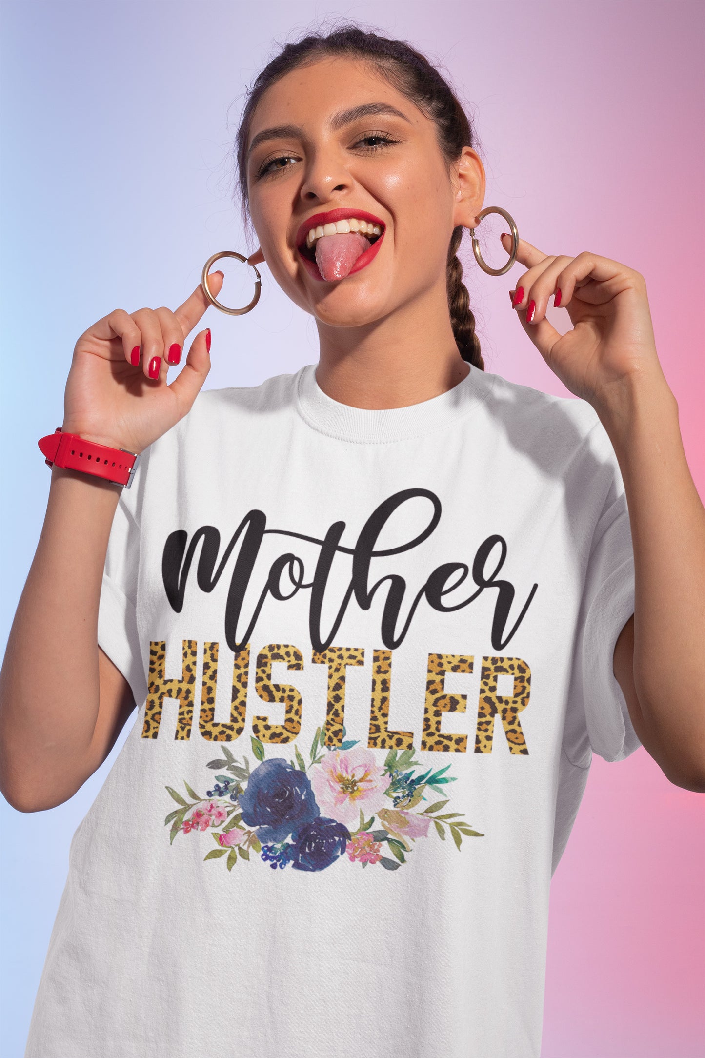 Mother Hustler Leopard Print Floral Sweatshirt - Motivational Mom Gift