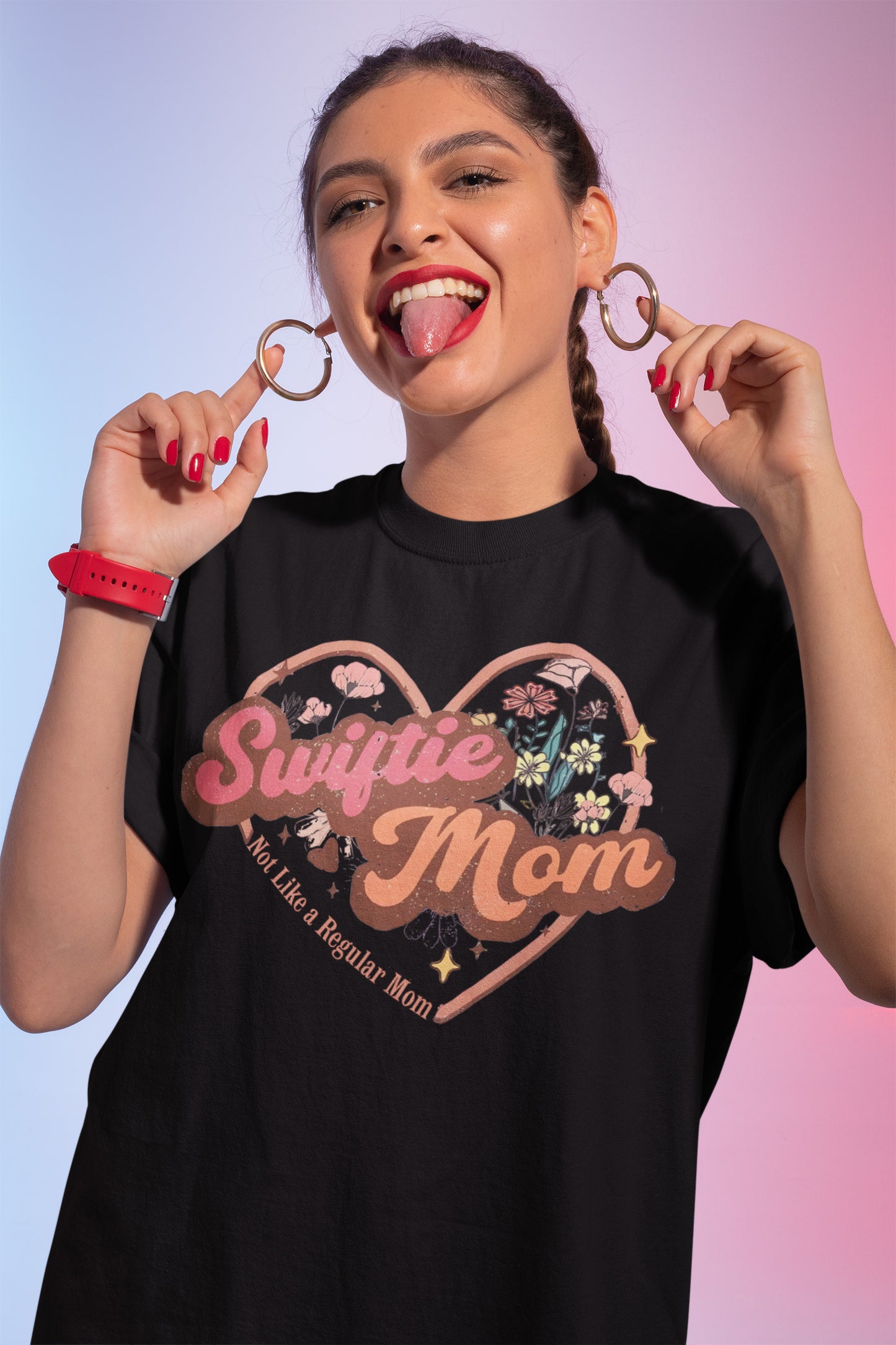 Swiftie Mom Sweatshirt - Not Like a Regular Mom Heart Floral Design