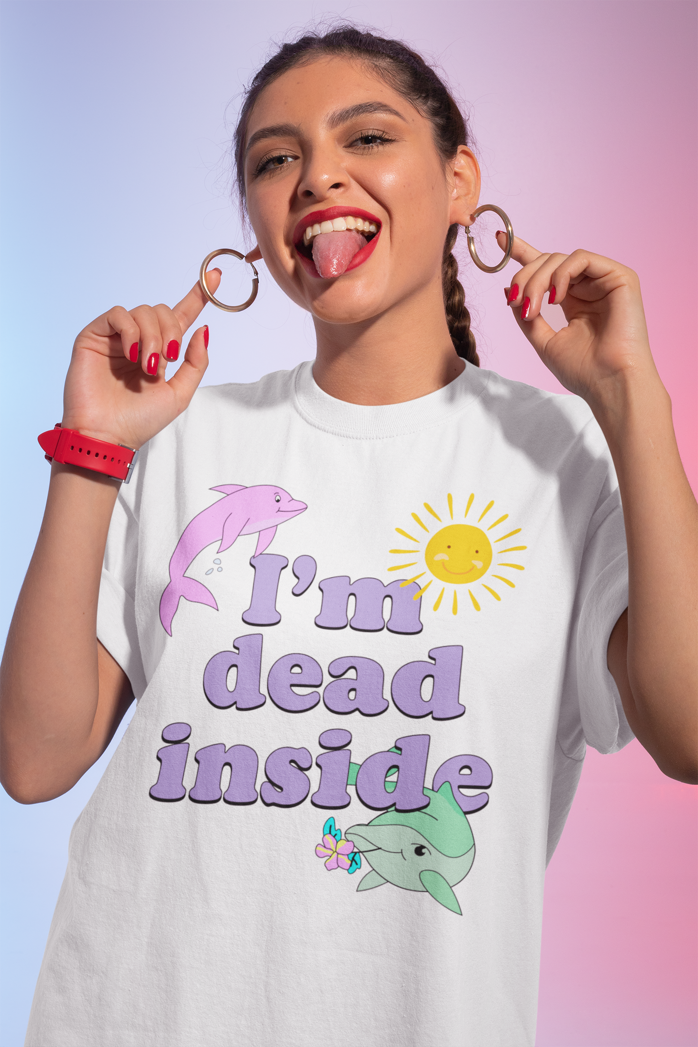 I'm Dead Inside Cute Dolphin Graphic Sweatshirt - Playful Sadness Pullover