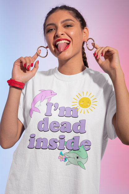 I'm Dead Inside Cute Dolphin Graphic Sweatshirt - Playful Sadness Pullover