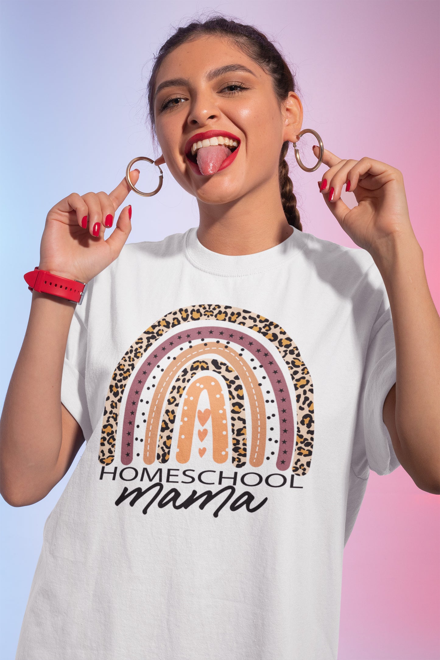 Homeschool Mama Leopard Rainbow T-Shirt, Cute Homeschooling Mom Tee, Retro Boho Teacher Shirt, Christian Mama Shirt, Gift for Moms