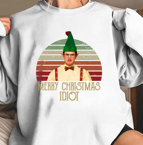 Funny Merry Christmas Idiot Hoodie with Elf Design Holiday Sweatshirt