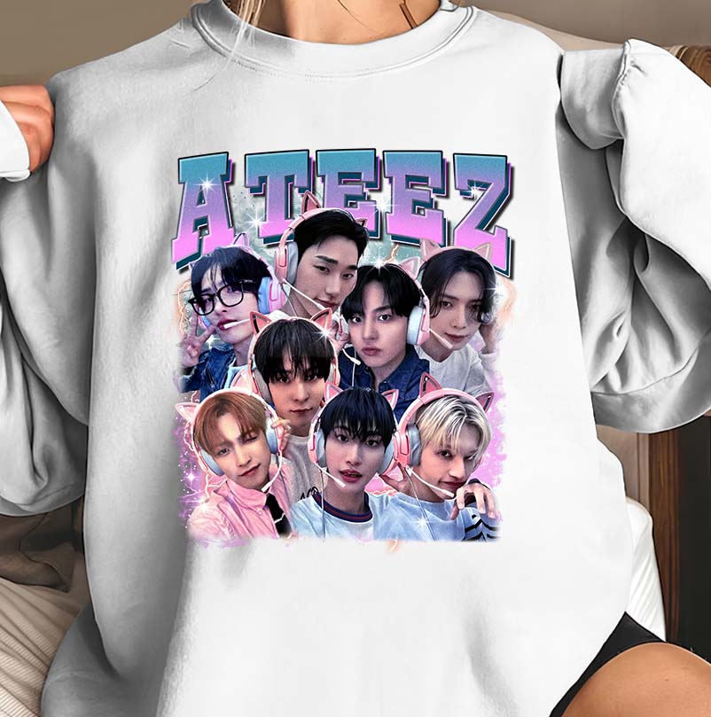 ATEEZ Kpop Band Members Graphic Hoodie Black Soft Pullover