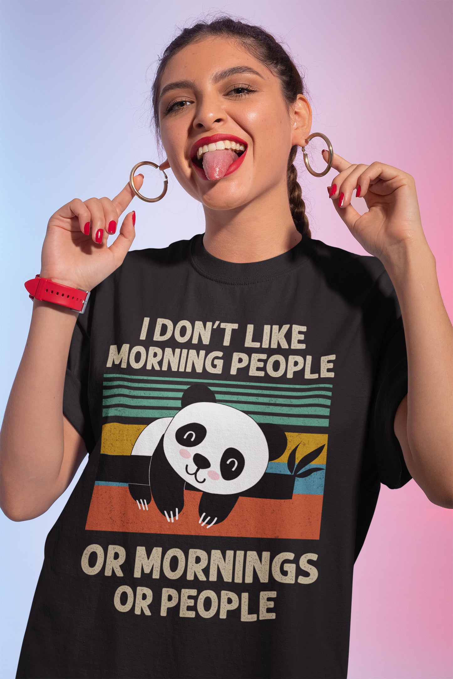 Funny Panda T-Shirt I Don't Like Morning People or Mornings or People Tee