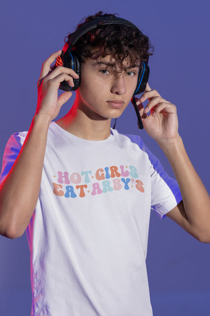 Hot Girls Eat Arby's Colorful Retro Graphic Tee Black Shirt