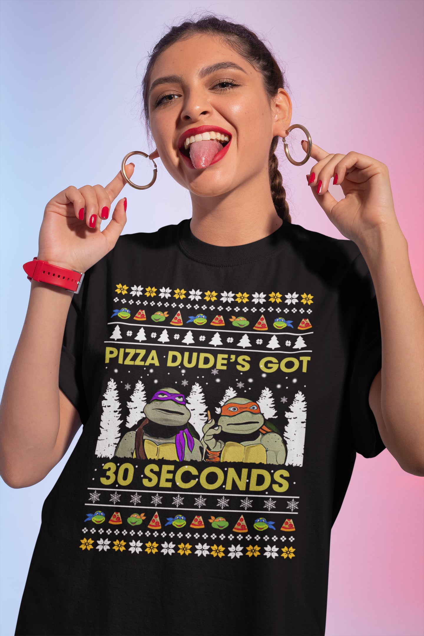 Pizza Dude's Got 30 Seconds TMNT Ugly Holiday Sweater