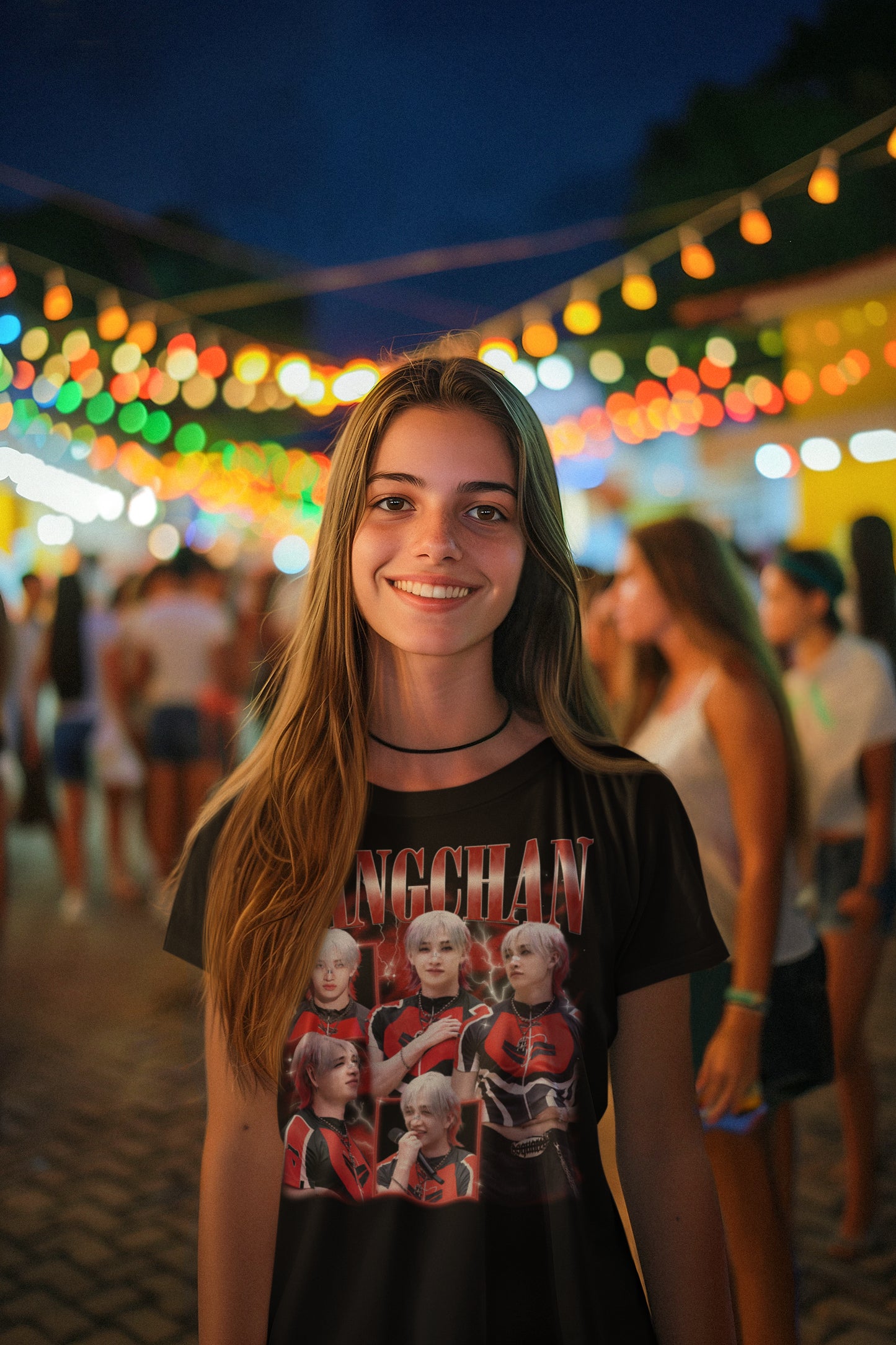 Bangchan Kpop Star Graphic T-Shirt Fan Tee Black Red Lightning Design