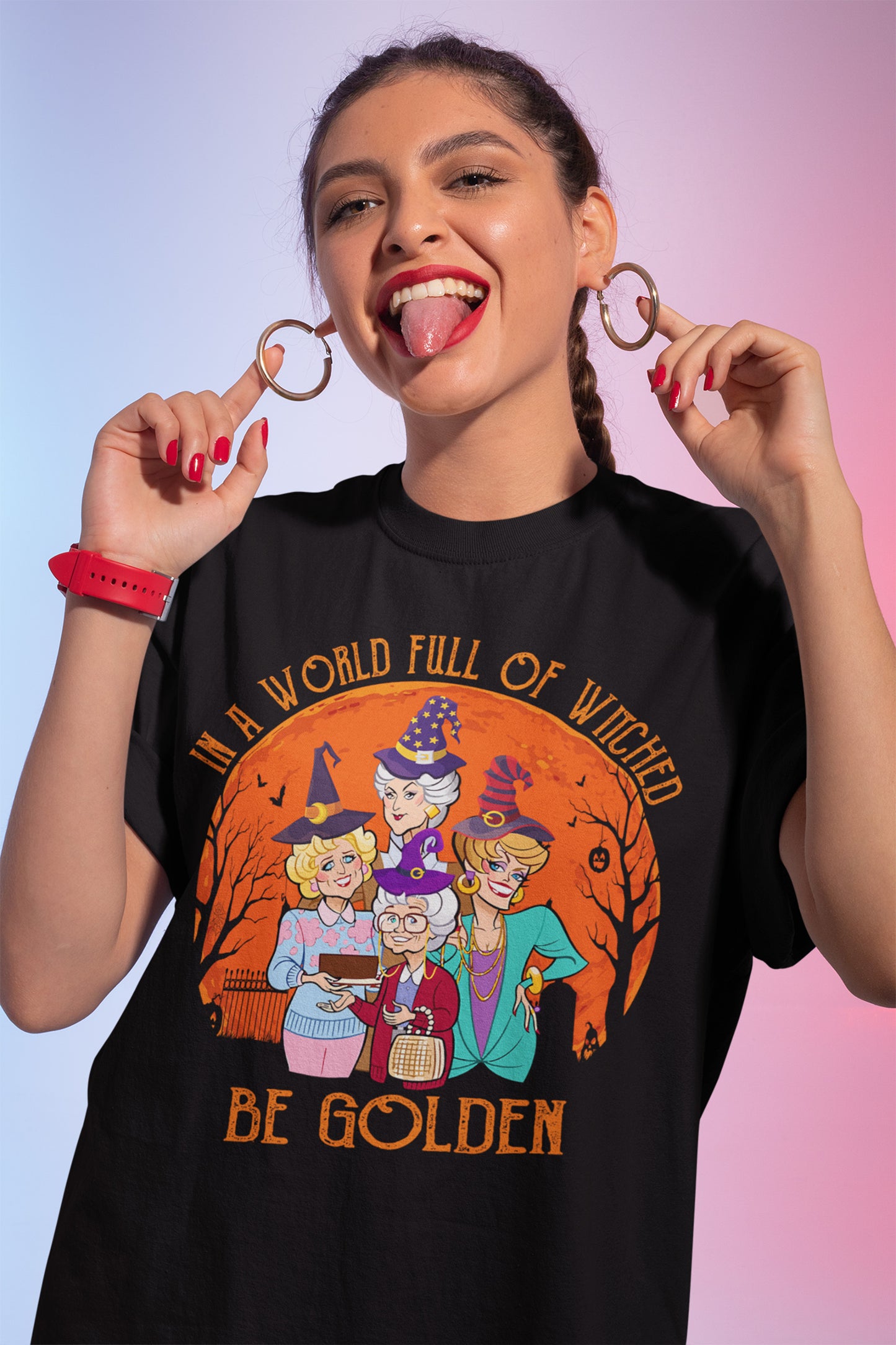 Golden Girls Halloween Sweatshirt - A World Full of Witches Be Golden Cozy Fall Pullover