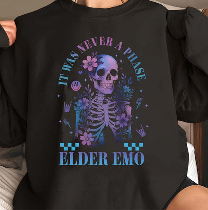 Elder Emo Skeleton Hoodie - It Was Never a Phase Graphic Sweatshirt