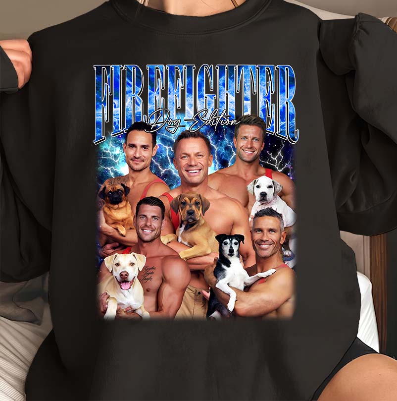 Firefighter Dog Edition Shirt - Muscle Firemen with Dogs Tee