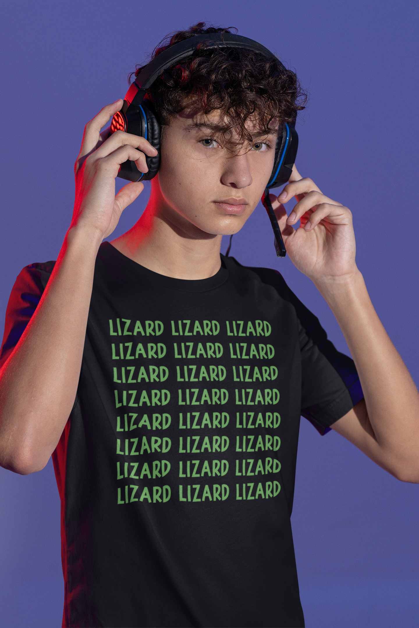 Lizard Pattern Graphic Tee - Funny Repeated Lizard Text Shirt