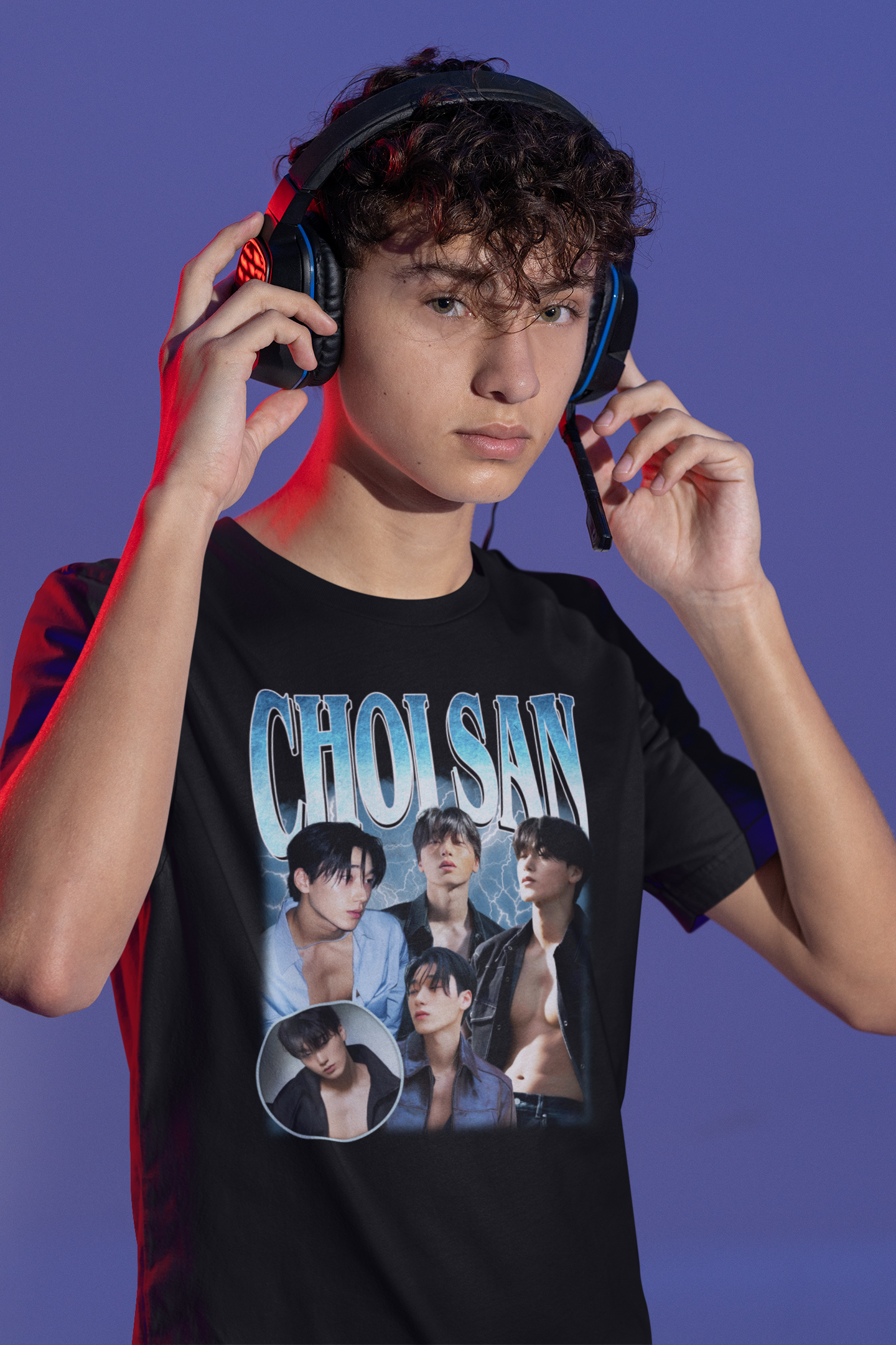Choi San Kpop Star Graphic Tee | Trendy Fan Shirt with Lightning Design