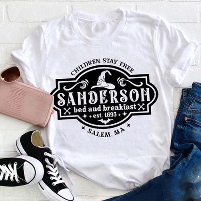 Sanderson Bed and Breakfast Salem MA Witch T-Shirt - Children Stay Free Halloween Shirt