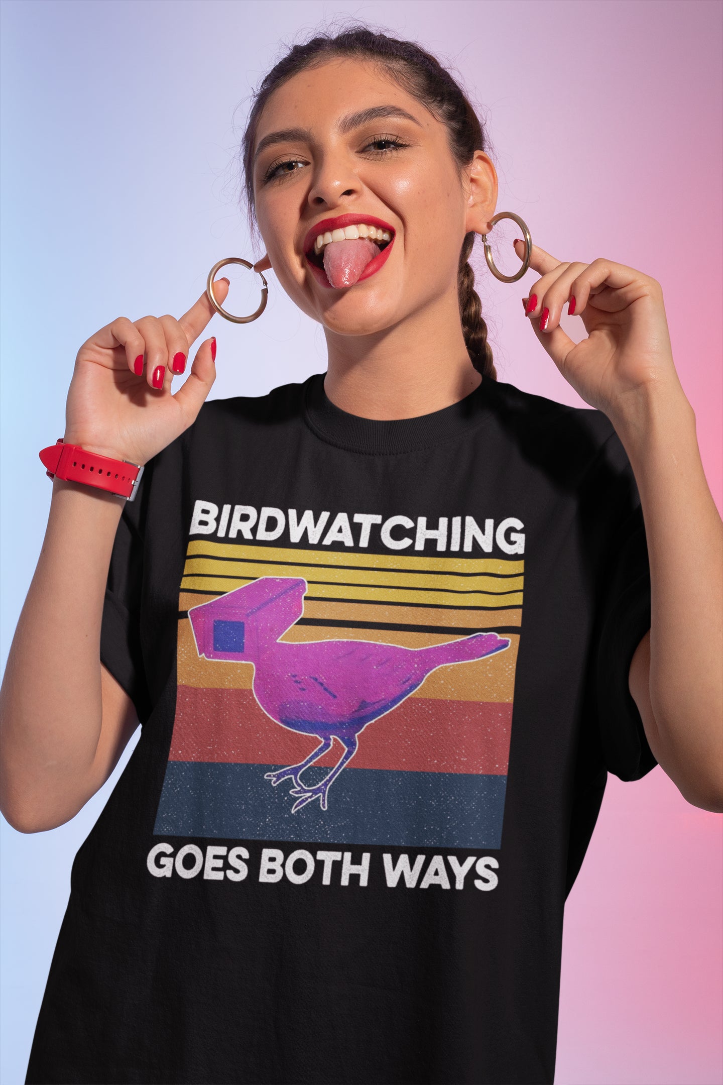 Birdwatching Goes Both Ways Funny Vintage Retro T-Shirt