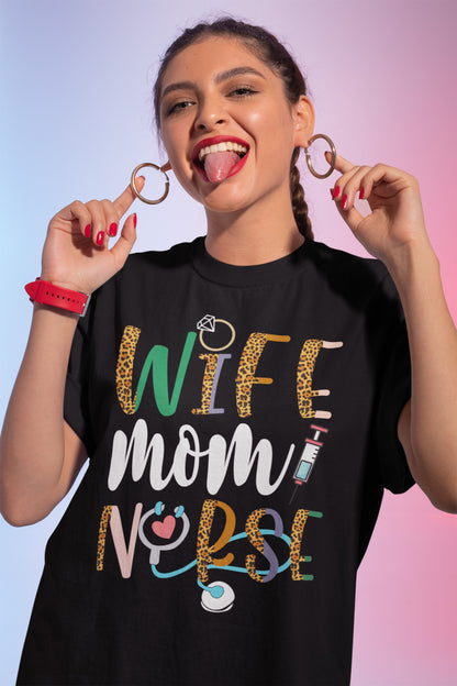Wife Mom Nurse Leopard Print Stethoscope Graphic Sweatshirt