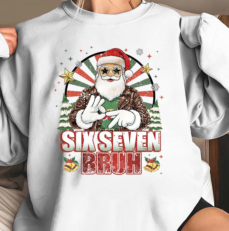 Six Seven Bruh Funny Santa Hoodie Christmas Sweatshirt