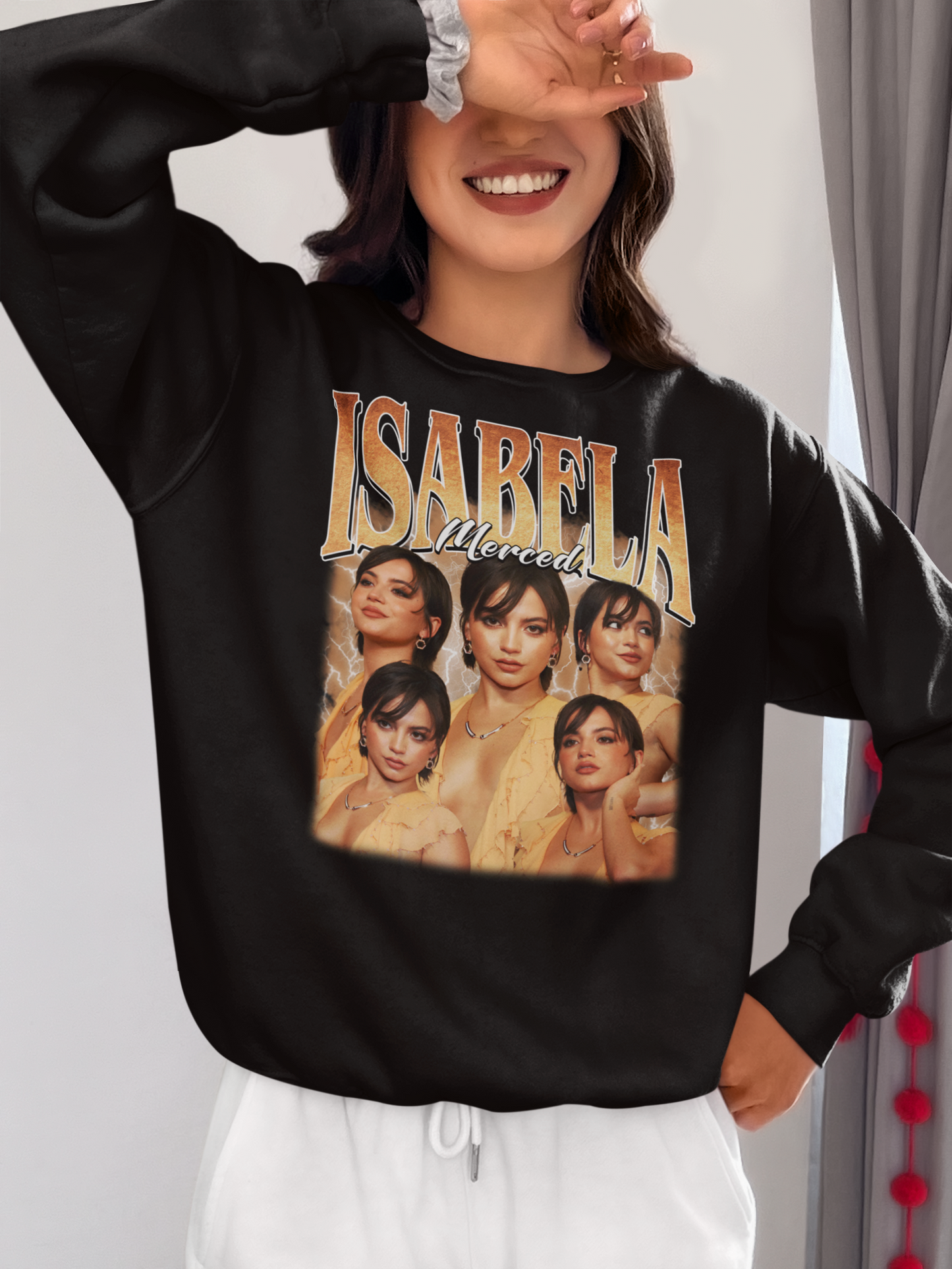 Isabela Merced Graphic Tee - Women's Black Casual Shirt with Stylish Portrait Design
