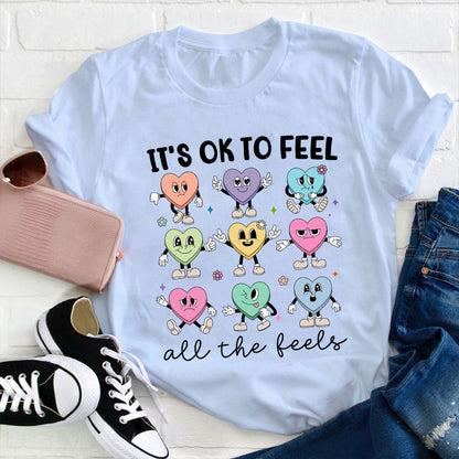 It's OK to Feel All The Feels Emotional Heart Cartoon Graphic Tee