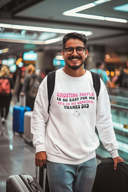 Funny Ghosting Genetics Family Tee - 'Ghosting People Is So Easy For Me' Dad Humor Shirt